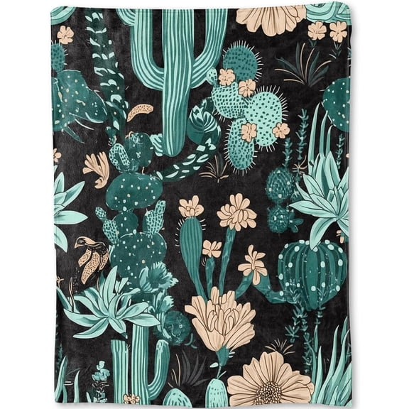 Cactus Blanket - Desert Bold Green and Beige Succulent Cacti Fleece Throw,Gifts for Women, Soft & Warm,Lightweight, for Southwestern Decor, Nature Lovers, and Room Home Accents 40x50in