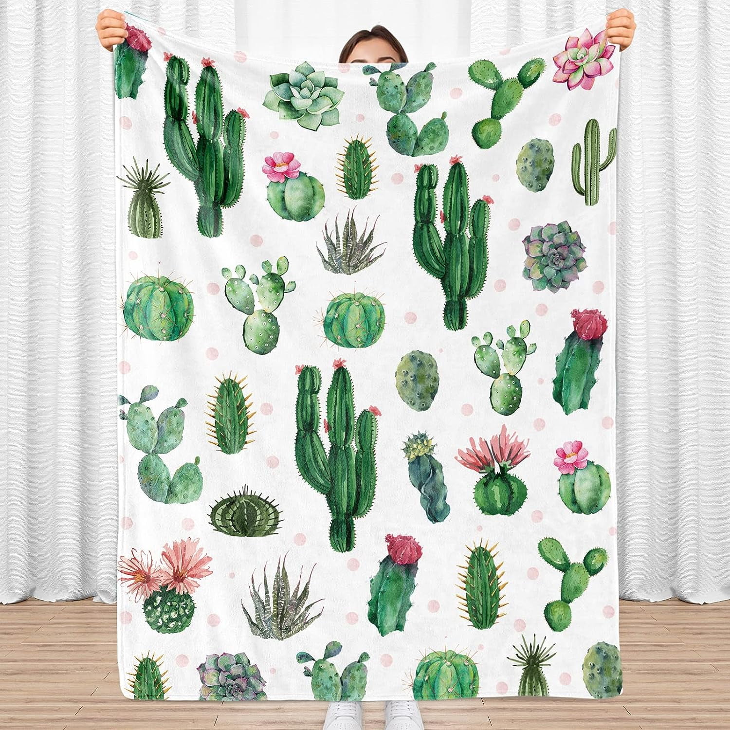 Cactus Blanket, Green Plant Blanket Throw, Warm Soft Lightweight Fuzzy