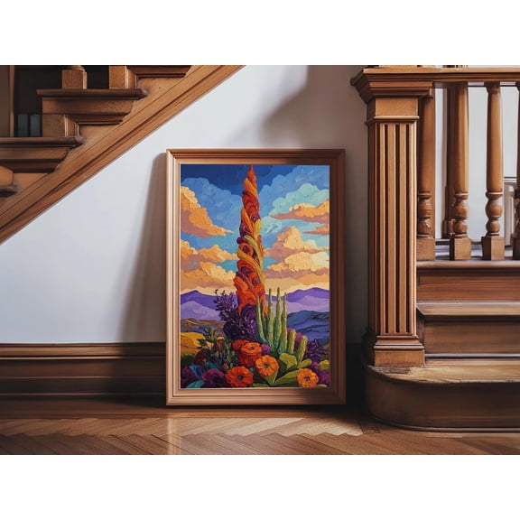 Cactus Bloom Southwest Desert Sunset Wall Art Unframed Paper Print