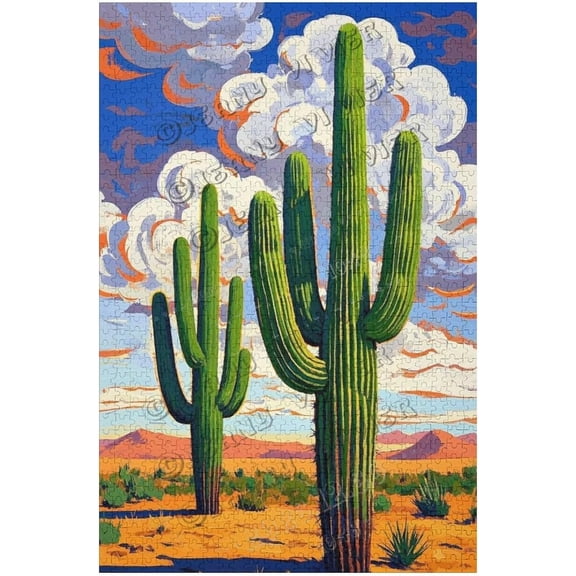 Cactus Blue Sky 1000 Piece Puzzle Wooden Jigsaw for Adults Relaxing and Calming Puzzle for Home Decor and Mindful Activity