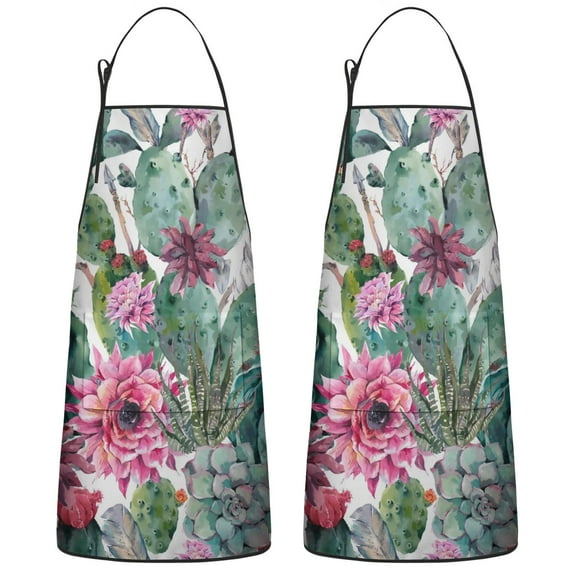 Cactus Botanical Couple Aprons with Pocket Extra Long Aprons Waterproof Bib Aprons for Brother Boyfriend Husband Cooking Aprons for Kitchen Cool BBQ Grilling (Set Of 2)