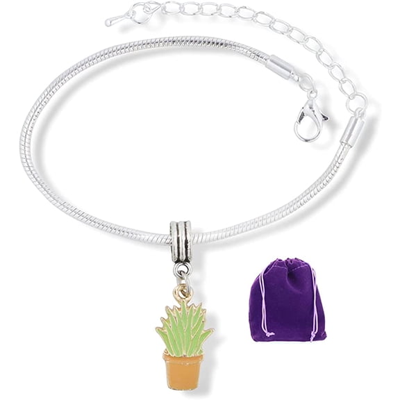 Cactus Bracelet Jewelry Cacti Charm Stuff Gifts for Women Teen Girls Men Arizona Aloe Vera Cactus Succulent Decor Green Aloe Vera in a Tan Pot