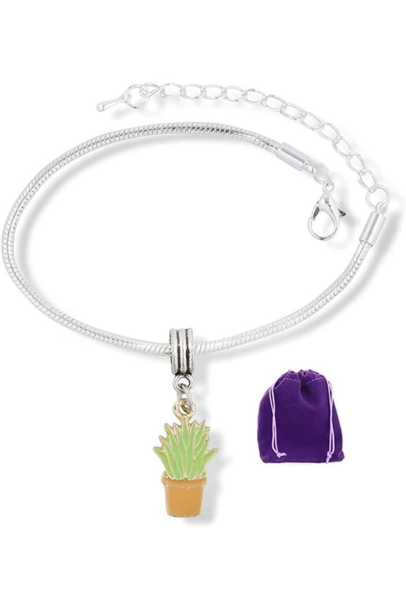 Cactus Bracelet Jewelry Cacti Charm Stuff Gifts for Women Teen Girls Men Arizona Aloe Vera Cactus Succulent Decor Green Aloe Vera in a Tan Pot