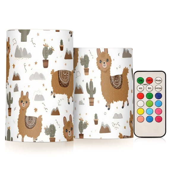 Cactus Brown Alpaca Flickering Flameless Candles Battery Operated with Remote Timer LED Pillar Candles Set of 2