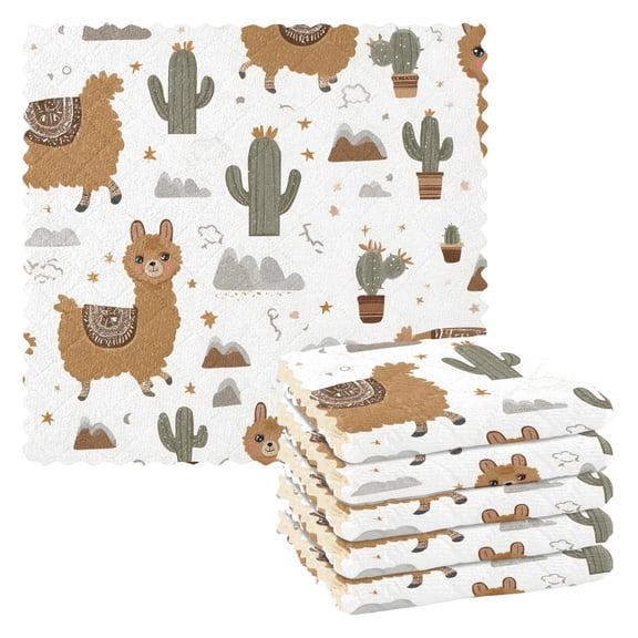 Cactus Brown Alpaca Kitchen Cloth Dish Towels for Drying Washing Absorbent Dish Rags Reusable soft kitchen dishcloth set 6 Pack
