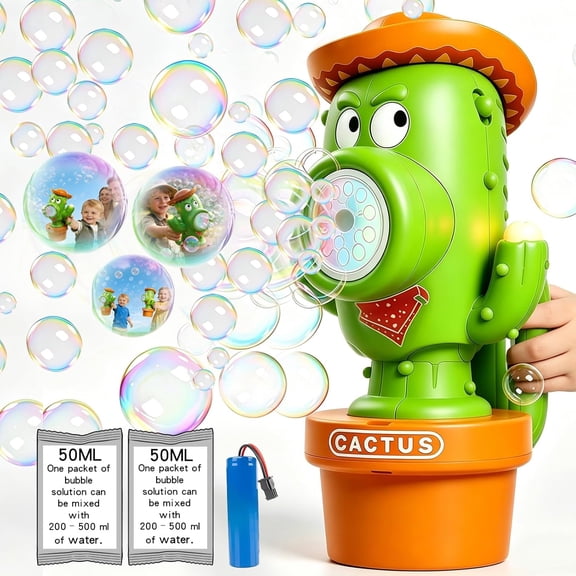 Cactus Bubble Machine for Children, Automatic Cactus Toy Bubble Maker for Toddlers, Rechargeable Battery-Operated Bubble Toys for Indoor and Outdoor Birthday Parties,Great Gift for Toddlers Aged 3+