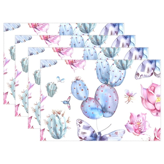 Cactus Butterfly 12×18 inch Placemats Heat Resistant Washable Foldable Rectangular Placemats Set Decoration Indoor Outdoor for Kitchen Dining Table 1PC