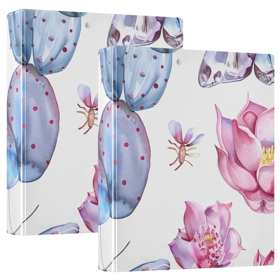 Cactus Butterfly 3 Ring Binders 1.5 inch Hardcover File Folders with Interior Pockets A4 Size Organizer for School Office Hospital Set of 2