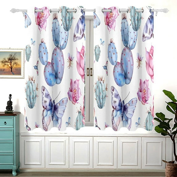 Cactus Butterfly Black Out Curtains Aesthetic for Bedroom Living Room Sliding Glass Doors Kitchen Windows 2 panels set