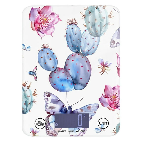 Cactus Butterfly Food Scale Digital Kitchen Scale Waterproof Tempered Glass Tare Function 11 lb for Baking Cooking Meal Prep