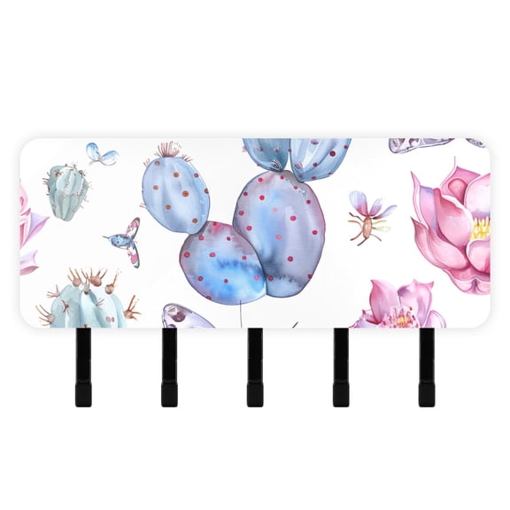 Cactus Butterfly Mail Holder Organizer Wall Mount with Shelf Key Holder Key Rack with 5 Key Hooks for Wall Decorative