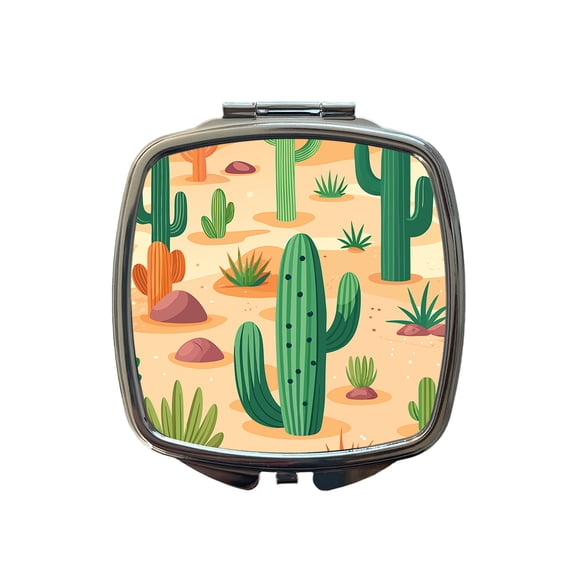 Cactus Cacti Desert Scattered Pattern Travel Makeup Handbag Purse Small Pocket Compact Mirror