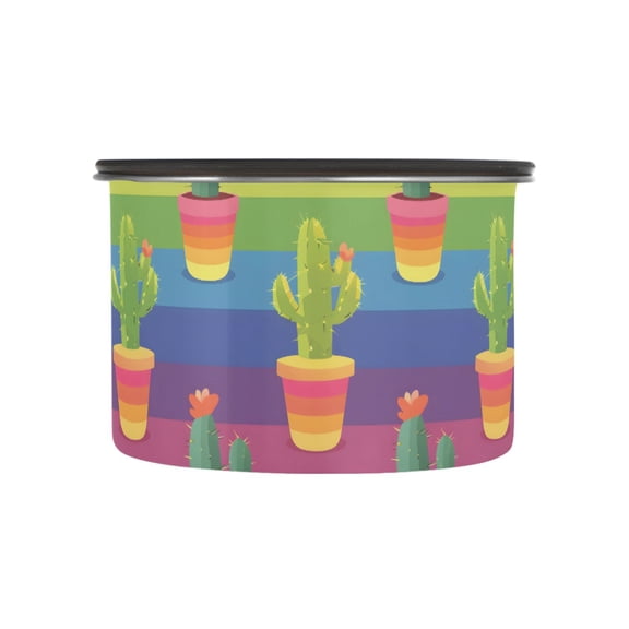 Cactus Cacti Rainbow Stripes Airtight Coffee Bean Canister 17oz Food Storage Containers with Lids For Gournd, Tea, Sugar, Flour, Rice, Cereal, Candy Cookie Jar