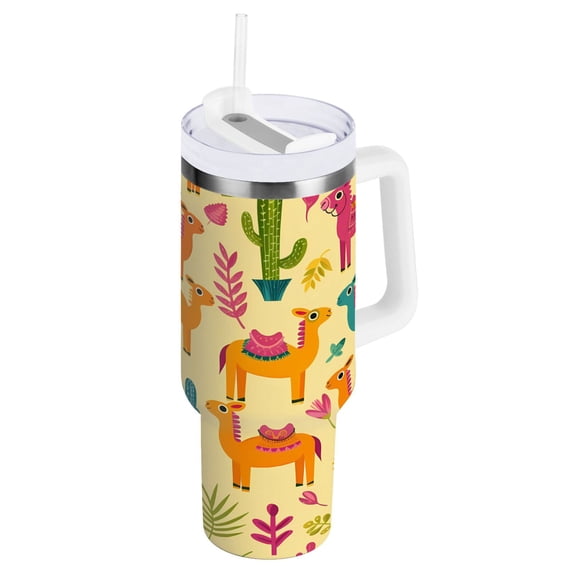 Cactus Camel Leaf Tumbler with Handle and Straw Lid 30 oz Insulated Vacuum Water Bottle Stainless Steel Travel Cup