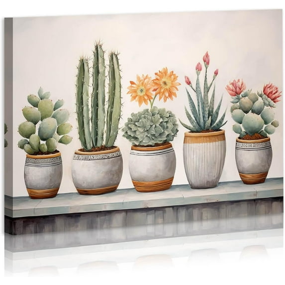 Cactus Canvas Prints Painting Farmhouse Decor Botanical Plant Wall Art Cactus Posters for Kids Room Living Room Baby Room Bedroom Bathroom Office Decor Framed Ready To Hang 12x16inches