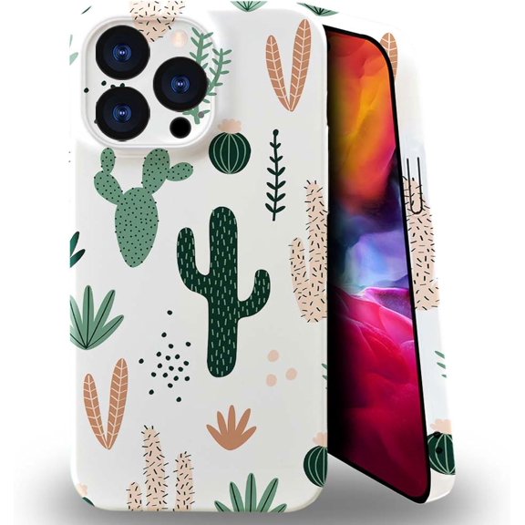 Cactus Case for iPhone 15 Pro Max, Full Coverage Pattern Design, TPU Material, Shockproof, Wireless Charging Compatible