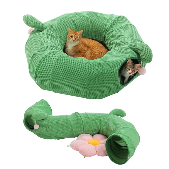 Cactus Cat Donut Tunnel Collapsible Tube Dia-38 Inches With Flower Soft Mat For Indoor Cats And Rabbits
