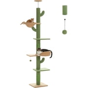 Cactus Cat Tower 5-Tier Floor to Ceiling Cat Tree Height(81-100 Inches) Adjustable, Tall Climbing Tree with Scratching Post and Hammock for Indoor Cats/Kitten