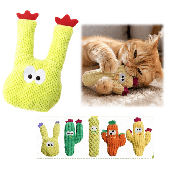 Cactus Cat Toy Set, Handmade Cute Cactus Cat Toys, Catnip Filled Interactive Chew Toys for Indoor Cats Play Exercise (C)