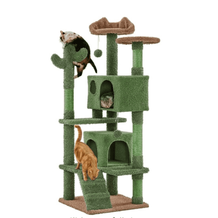 Cactus Cat Tree, 54.5in Cat Tower for Indoor Cats, Multi-Level Cat Condo with Scratching Posts, Ramp, Perch, Platform & Hanging Ball, Cat Furniture Activity Center for Kitten House Play