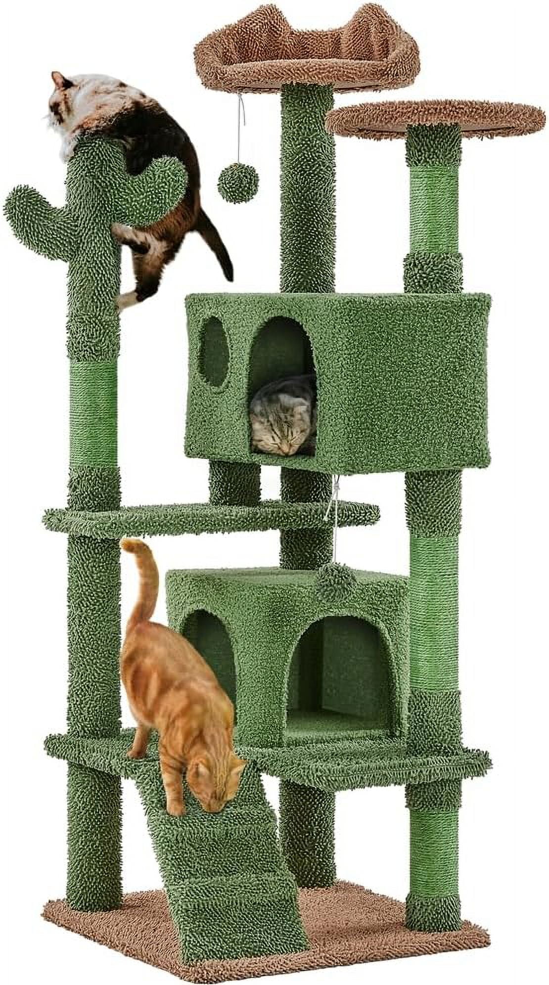 Cactus Cat Tree, 54.5in Tower w/Ramp, Animal-Ear Shaped Perch ...