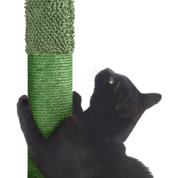 Cactus Cat Tree, 54.5in Tower w/Ramp, Animal-Ear Shaped Perch, Scratching Posts, Platform & Hanging Ball, Multi-Level Condo for Indoor Kittens, Green/Brown