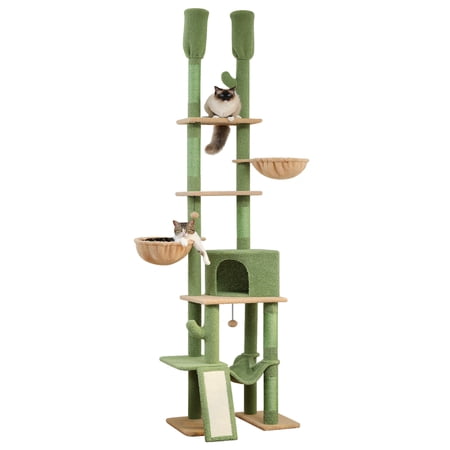 Cactus Cat Tree Floor to Ceiling Adjustable Height 85-112 Inches, 7 Tiers Climbing Activity Center with Cozy Hammocks for Cats - Perfect for Multi-Cat Homes