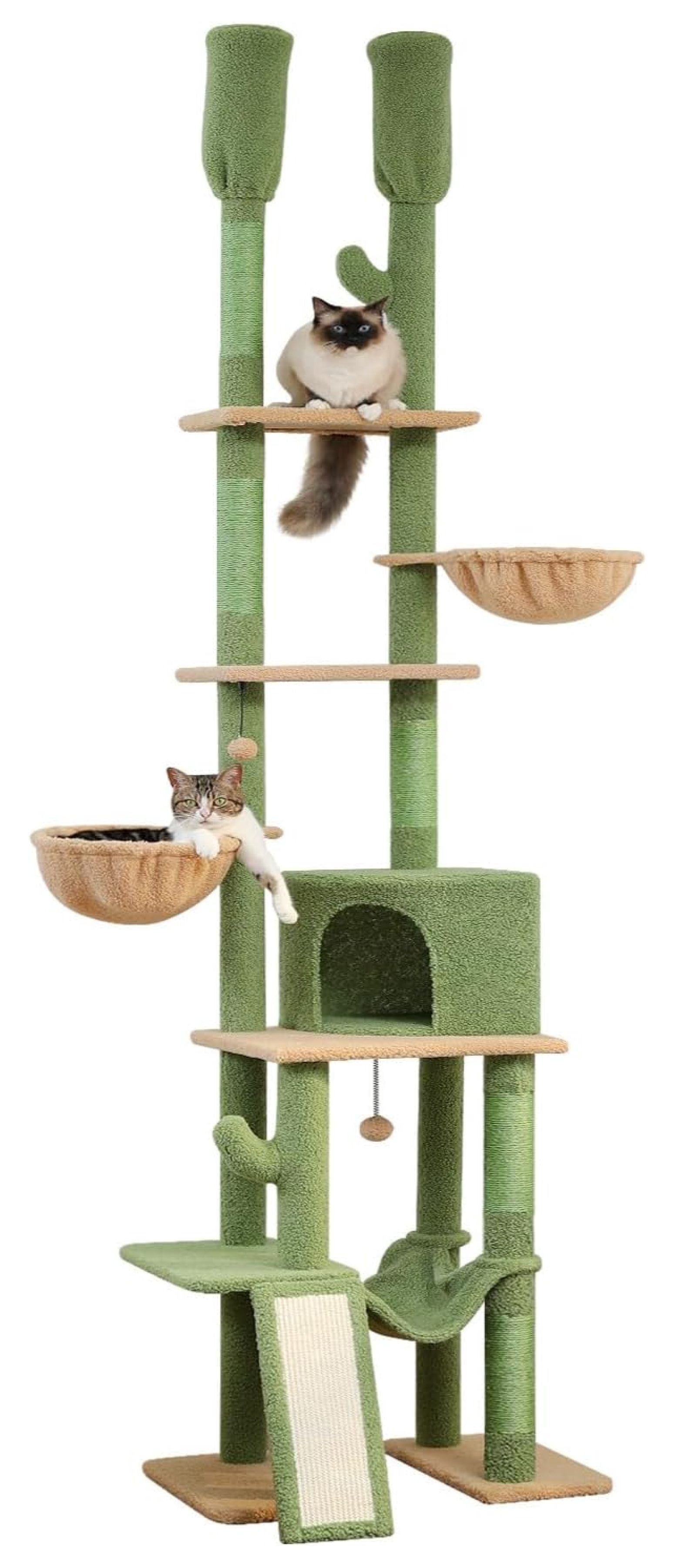 Cactus Cat Tree Floor to Ceiling, 85-112 Inch Adjustable Cat Tower - 7 Tier Climbing Center with Hammocks & Scratching Posts for Indoor Cats