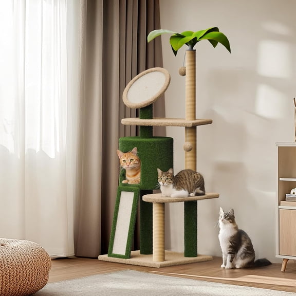 Cactus Cat Tree, Green Cat Tree, 57in Cat Tower for Indoor Cats, Cactus Tower Condo for Kittens and Adults with Scratching Post, Dangling Ball, Perch, Cat Self Groomer
