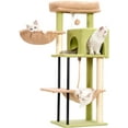 thumbnail image 1 of Cactus Cat Tree for Indoor Cats with Steel Legs(Sturdy and Robust), Cat Tower with Platform/Basket/Hammock, 2 Door Cat Condo, Hanging Sisal Rope, Scratching Post, Green and Yellow, 1 of 16