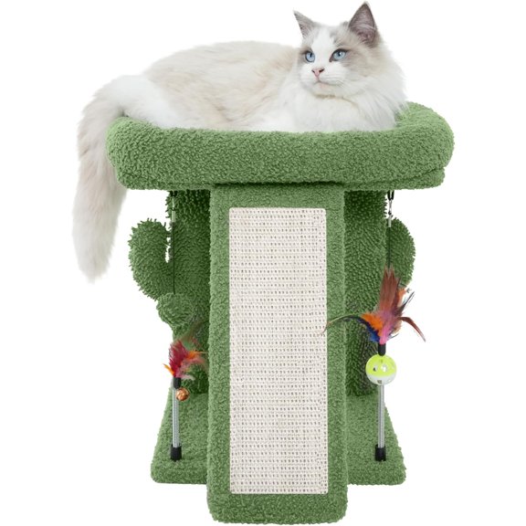 Cactus Cat Tree Tower with Cat Scratching Post for Indoor Cats,Activity Centre Climbing Tree Cat Furniture with Playful Toy Balls,Green