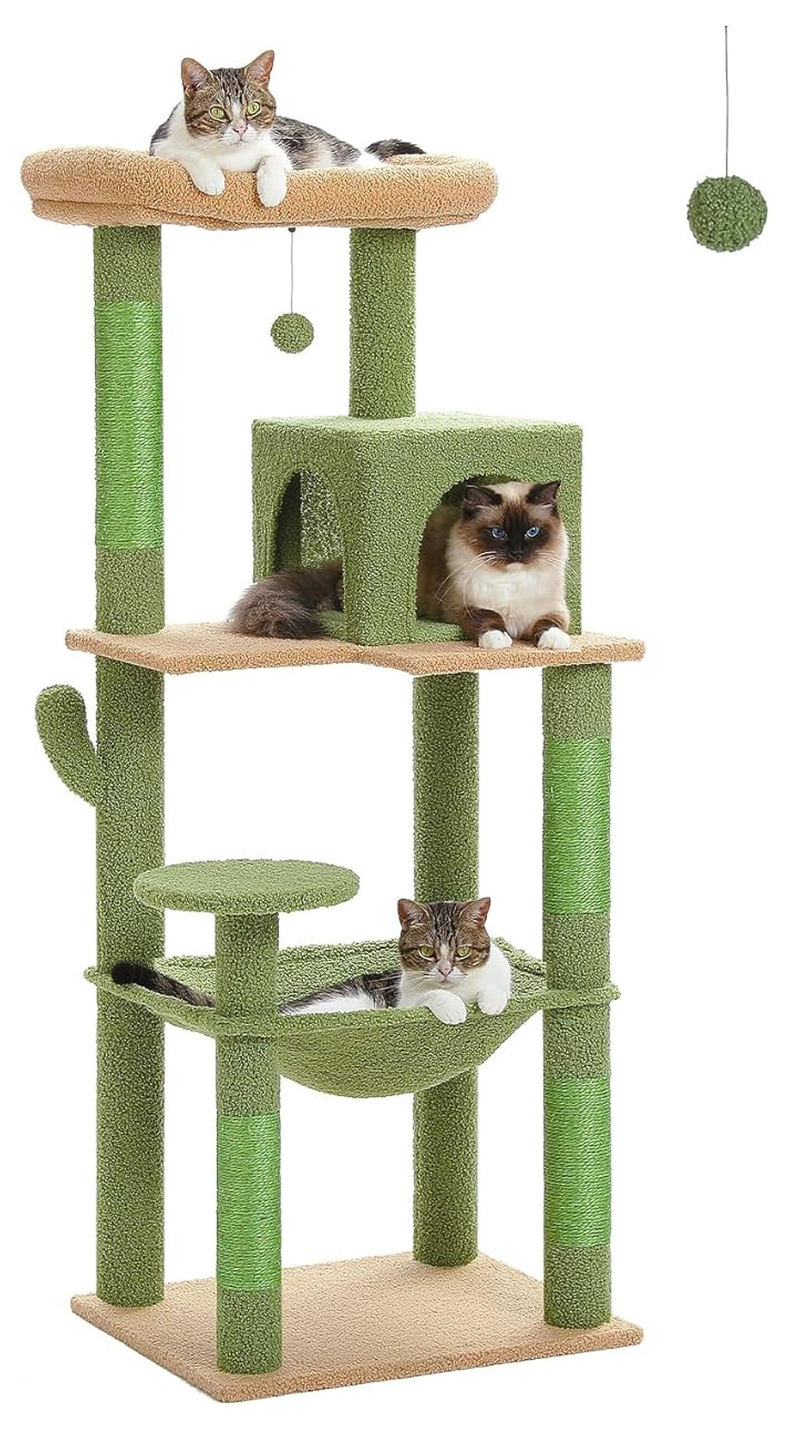 Cactus Cat Tree for Large Cats, 56.3" Cat Tower with Hammock