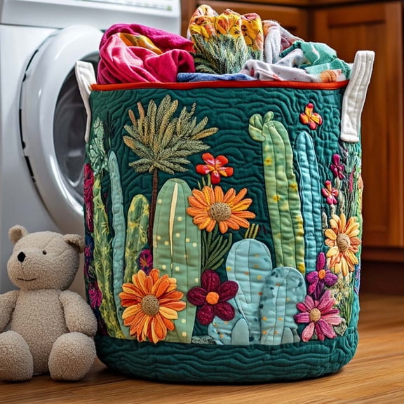 Cactus Charm Quilted Laundry Basket