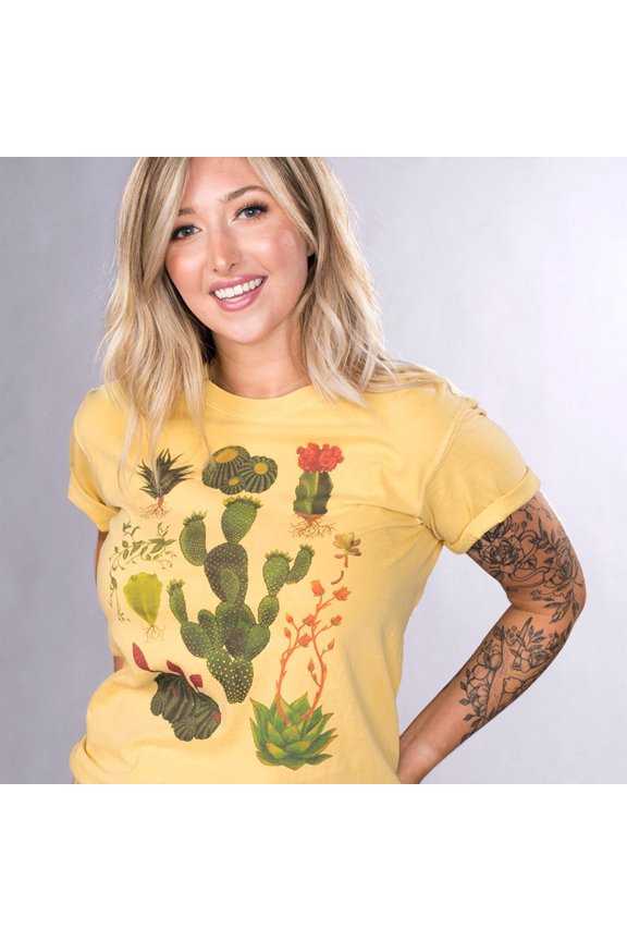 Cactus Chart Tee, Cactus Flower Chart Nature Lover Plant Queen Trendy Graphic T-Shirt 1228