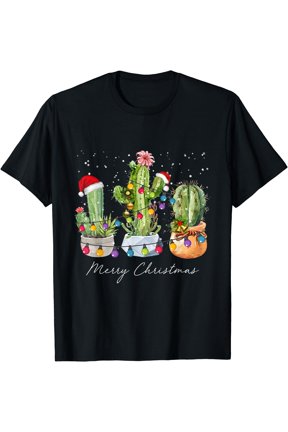 Cactus Christmas Sweater Lights Decor Matching Family Xmas T-Shirt , Vintage T-Shirt