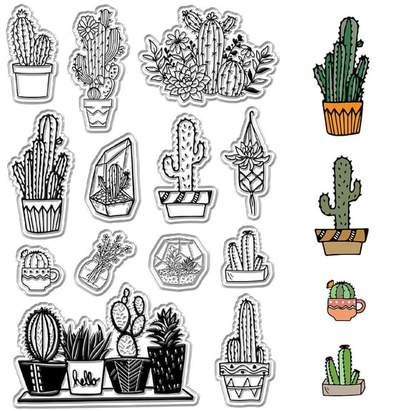 Cactus Clear Stamps Plant Flower Reusable Background Postmark Transparent Silicone Stamp Seals for Journaling Card Making Decor DIY