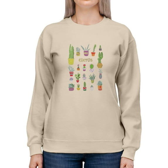 Cactus Collage Stencil Art Sweatshirt Women -Image by Shutterstock, Female x-Large