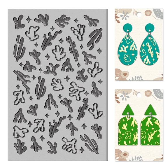 Cactus Covered Background Clay Texture Mat Tropical Plants Polymer Clay Mat DIY Tools for Pottery Earring Jewelry Making3.9x2.6x0.1inch