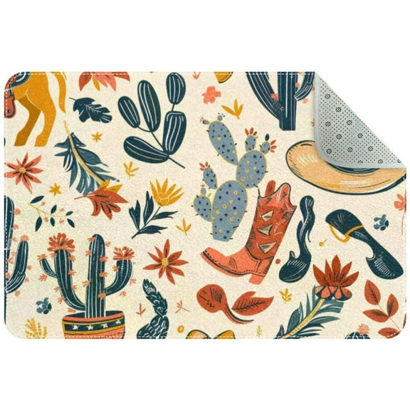Cactus Cowboy Boho Seamless Pattern Entryway Rug, 2x3 Area Rug Indoor Door Mat Non-slip Washable Floor Carpet Rug for Bedroom Office Dining Room Bathroom