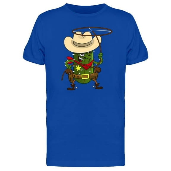 Cactus Cowboy With Rope Cartoon T-Shirt Men -Image by Shutterstock, Male Large