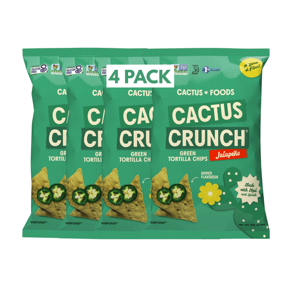 Cactus Crunch Jalapeno Tortilla Chips, Non-GMO and Gluten Free, 5 oz Bag, 4 Pack