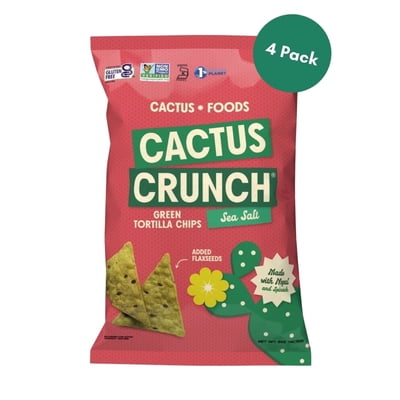 Cactus Crunch Sea Salt Tortilla Chips Made with Real Cactus, Non-GMO Gluten-Free 4-Pack 5 oz