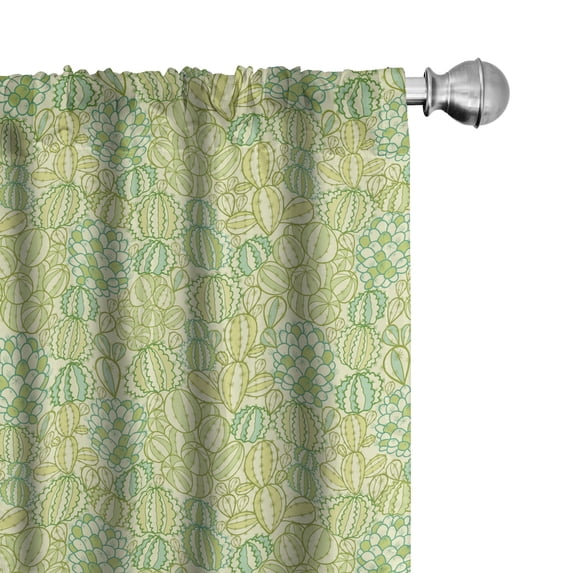Cactus Curtains 2 Panels Set, Exotic Spring Thorny Plantation in Natural Tones Botanical Pattern, Window Drapes for Living Room Bedroom, 56"W X 84"L, Pastel Green, by Ambesonne