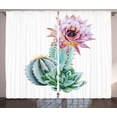 thumbnail image 1 of Ambesonne Natural Curtains 2 Panel Set, Cactus Flower and Spike, 108" x 96", Pink Green and Blue, 1 of 3