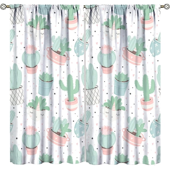 Cactus Curtains, Cute Bohemian Style Tropical Plant Pattern, Kids Boys Girls Bedroom Living Room Blackout Curtains, 2 Panel Set,42X63 Inch