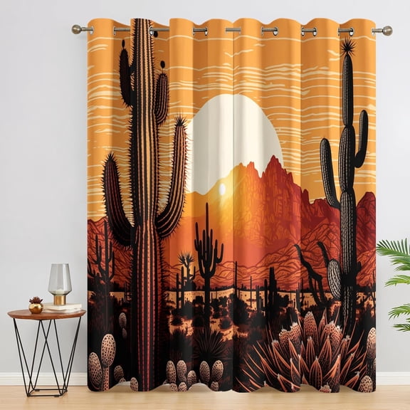 Cactus Curtains for Living Room Sunset Blackout Curtains for Bedroom Living Room, Landscape Window Curtain, Tropical Home Decor Curtain-52"W x 84"L (Pack of 2)
