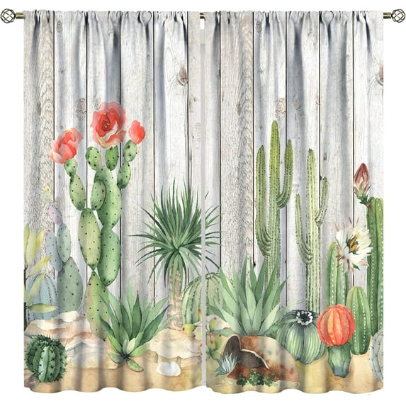 Cactus Curtains, Succulents Vintage Wood Panel Southwest Plants Tropical Desert Style, Blackout Curtains for Kids Bedroom Living Room, 2 Panel Set,42X54 Inch