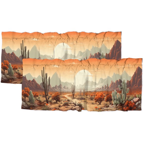 Cactus Curtains Valances for Home Decor Abstract Mountain Desert Boho Sunset Landscape Privacy Window Valances for Living Room Kitchen 54 by 18 in, 2 Panel
