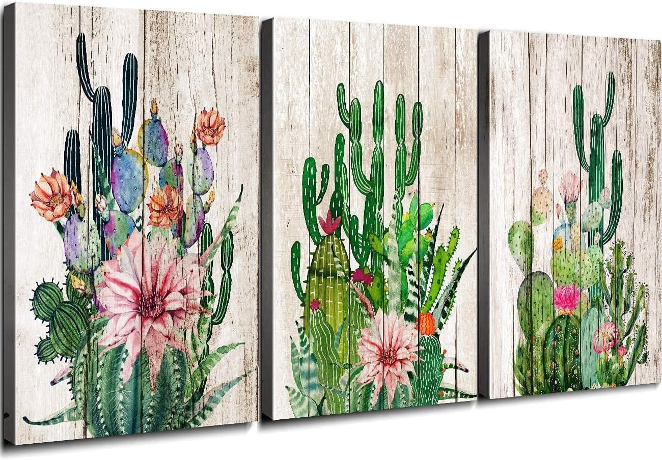 Tropical Cactus Boho Nursery Canvas Wall Art Set