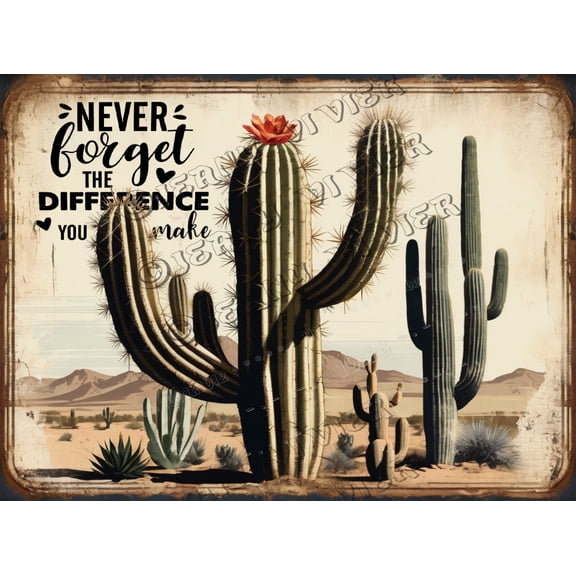 Cactus Decor Difference Maker Sign Never Forget The Difference You Make Difference You Are Difference Maker Gifts, Positive Inspirational Gifts For Women Man,Aluminum Sign 12"x8"